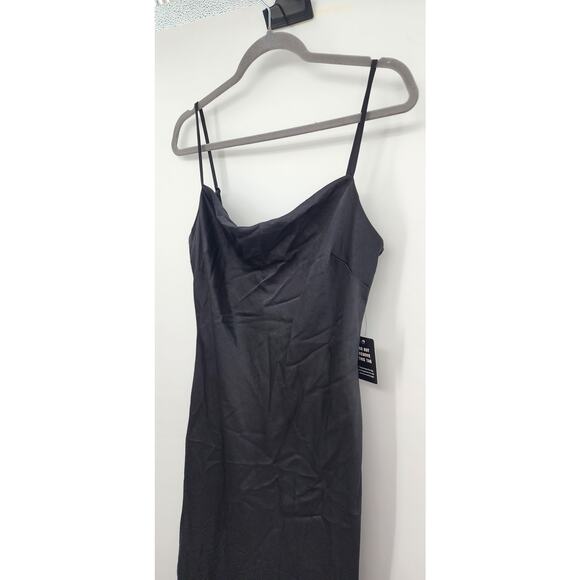 New NWT Express Strappy Black Long Midi Dress Medium Satin‎ Silky - Picture 3 of 7